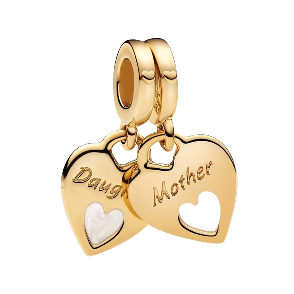 8561 Gold Double Heart Split Dangle Charm for 925 Sterling Silver Charm